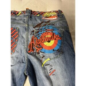 AKADEMIKS Nuke Jeans 36x30 Mens Wide Leg Vintage Multi Patch 90s‎ Y2K